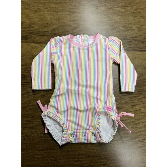 Ruffle Butts Pastel Striped Kids Swim One Piece - Picture 2 of 4